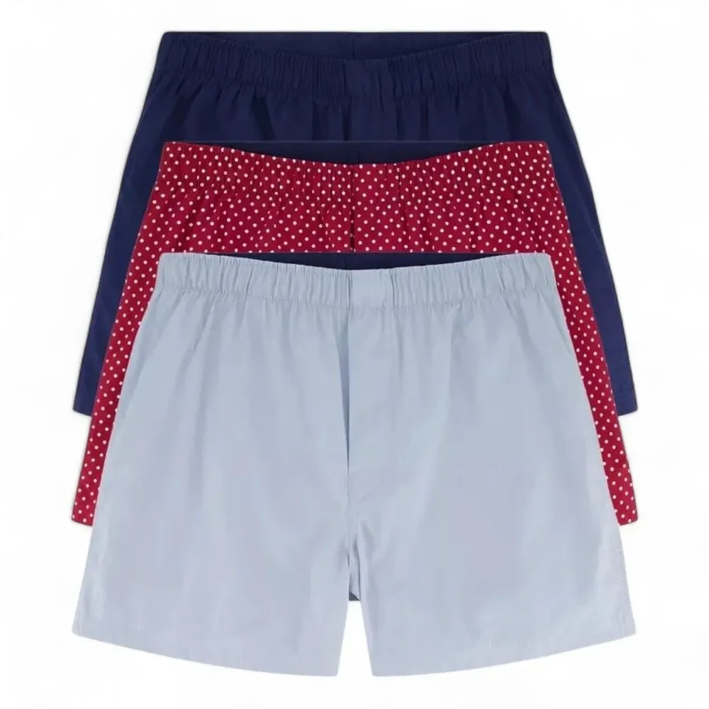 GAP Woven Boxer Shorts Mens Small Blue Navy Maroon Stripe 3-Pack Functional Fly